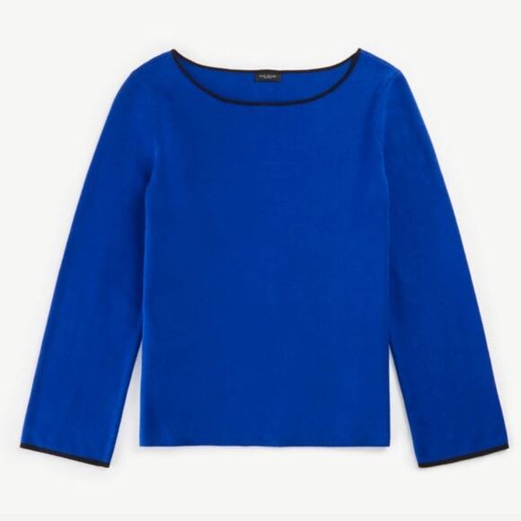 NWT Ann Taylor Royal Blue W/Black Trim Flare Sleeve Sweater - Picture 3 of 7